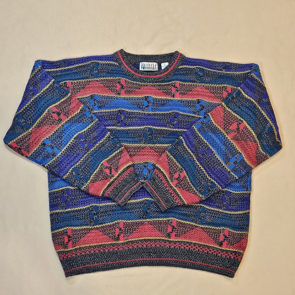 City Streets‎ 90s Multi-Color Knit Acrylic Sweater Size L Vintage